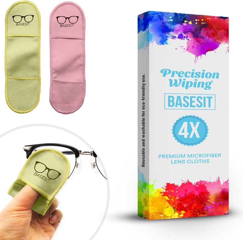 Basesit Eyeglass Cleaning Cloth, 4 Pack, Eyeglass Cleaning Wipes, Lens Wipes for Eyeglasses, Eye Glasses Cleaner Wipes, Eye Glass Clean Cloths, Eye Glasses Cleaner Cloth (Pink/Yellow) - Image 1
